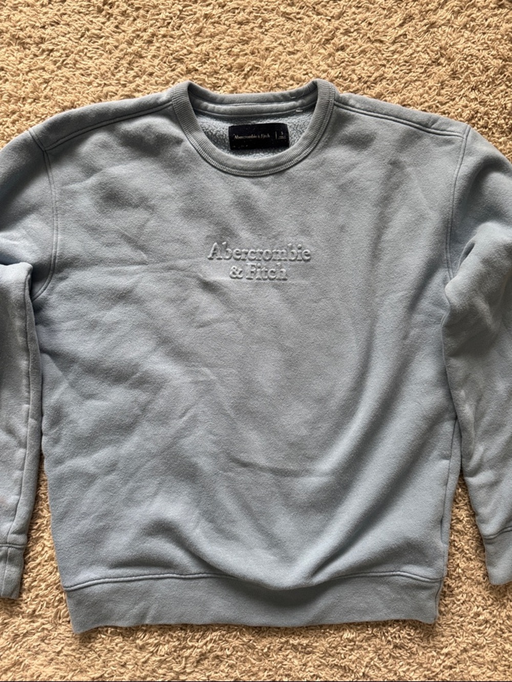 Vintage Abercrombie & Fitch Men's Light Blue Crewneck Sweatshirt Small